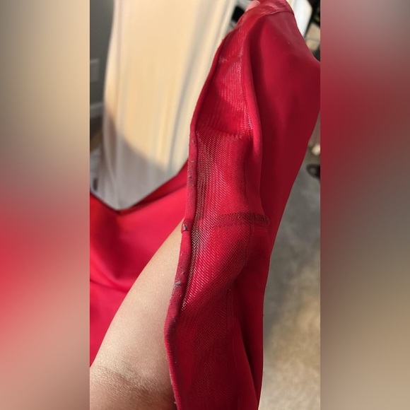 La Femme Curve Red Off The Shoulder Long Dress - Picture 8 of 15